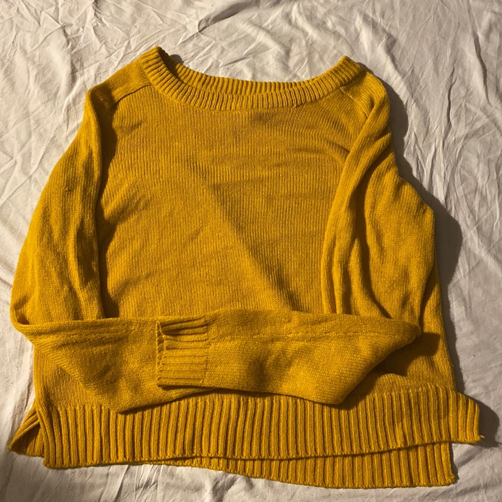 Mustard yellow knitted textured sweater,